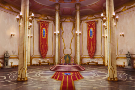 More gorgeous Masters of the Universe: Revelation background art of Castle Grayskull and Eternos Palace.