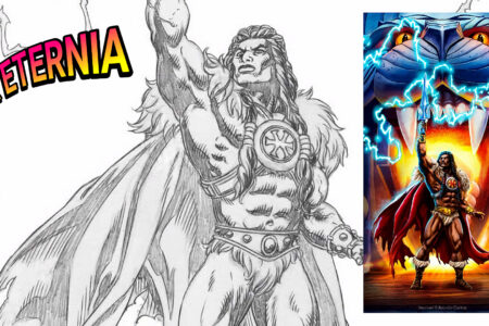 A behind-the-scenes look at the creation of the Masters of the Universe: Origins King Grayskull figure cardback art