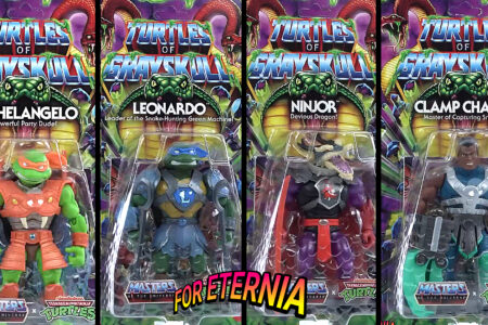 Full Packaging Reveals for latest ”Turtles of Grayskull” MICHELANGELO, LEONARDO, NINJOR and CLAMP CHAMP figures