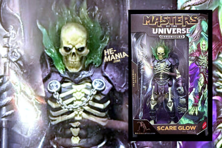 A “CHRONICLES” SCARE GLOW?!  Black “Masters of the Universe” Logo Chronicles “Inaugural Edition” Scare Glow action figure now surfaces!