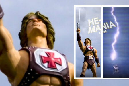 Mattel erects Giant 19 Foot HE-MAN LIGHTNING ROD to promote the New “Masters of the Universe” Movie and Merchandise!