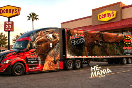 Denny’s “Masters of the Universe” Movie Mobile Diner BATTLE CAT TRACTOR TRAILER Roars Across the United States! (Win food and swag if you spot it!)