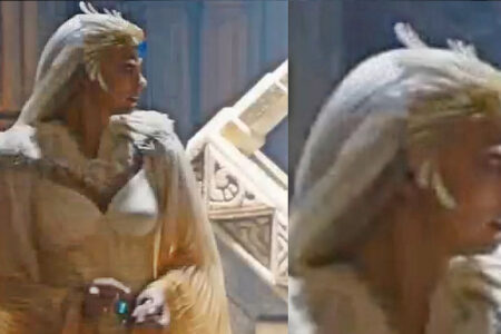 FEATHERS AND BLUE BEAK! A closer and brightened look at the SORCERESS played by actress Morena Baccarin from the “Masters of the Universe” Movie!