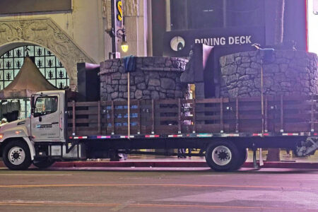 CASTLE GRAYSKULL is being assembled at the TCL Chinese Theatre for tomorrow night’s “Masters of the Universe” Movie WORLD PREMIERE!