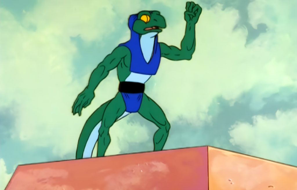 Lizard Man masters universe 1980s cartoon h3 raised fist big